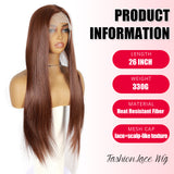 ModeMuse 26 Inch Auburn Brown Straight Synthetic Lace Front Wig with Natural Part – FT267#33/30