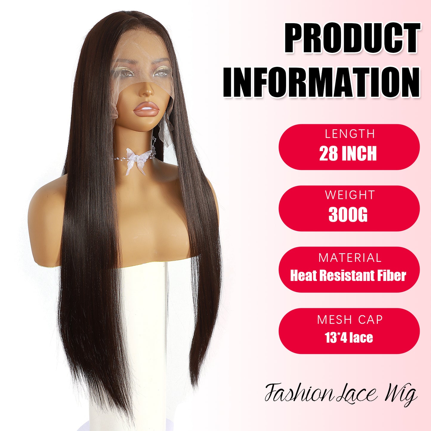 ModeMuse 28" Straight Dark brown Lace Front Wig – 13x4 Free Part Long Sleek Synthetic Wig, Natural Hairline