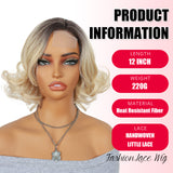ModeMuse Short Curly Blonde Lace Front Wig – Dark Root Ombre Bob, Beginner Friendly Synthetic Wig, Natural Hairline