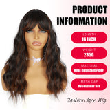 modemuse | Black Brown Ombre Wavy Wig With Bangs Synthetic Heat Resistant Daily Style
