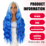 ModeMuse | Ombre Blue Long Lace Wig White to Blue Wavy Synthetic Wig Daily & Cosplay & Festival Wear