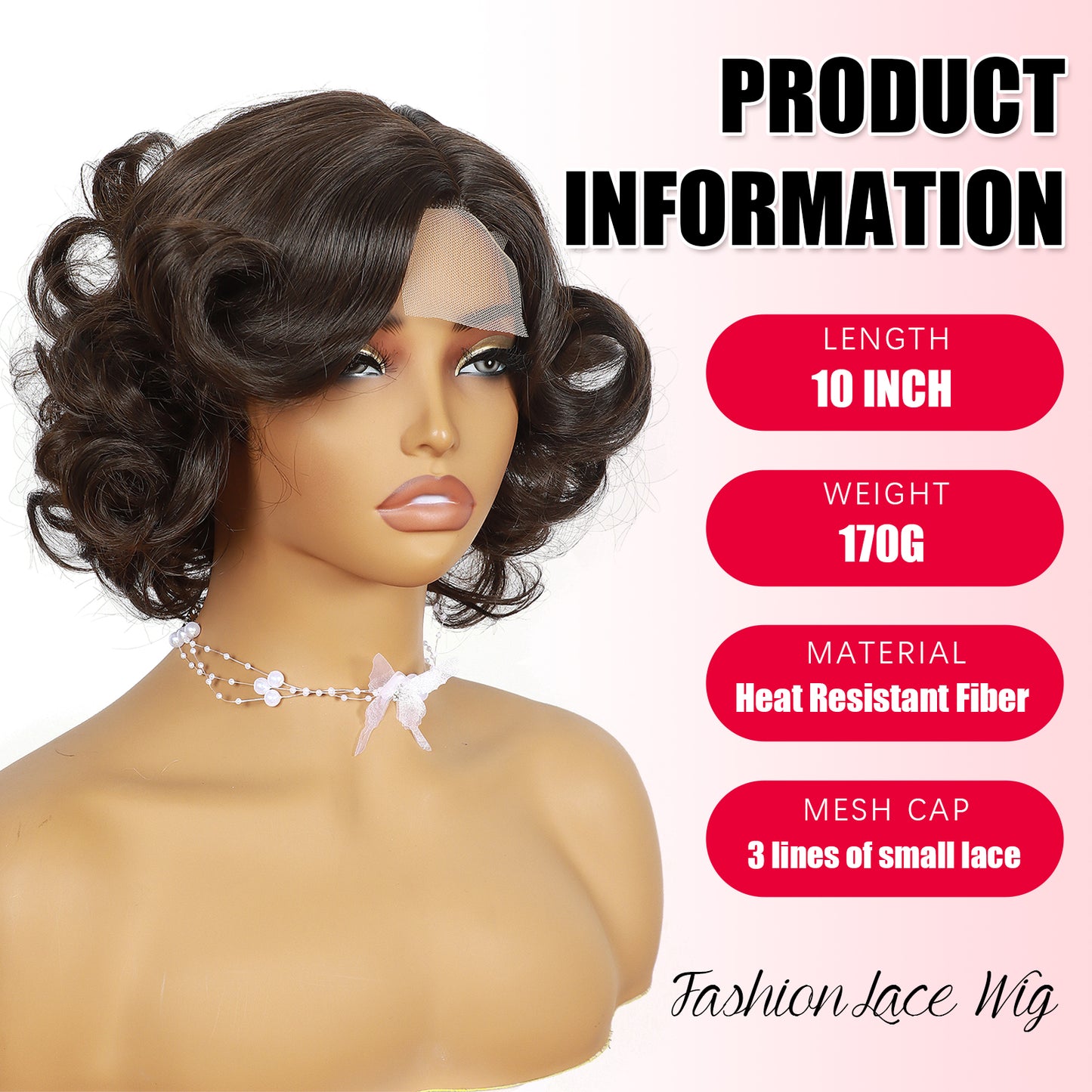 ModeMuse Vintage Curly Bob Wig – Dark Brown Short Glam Wig with Lace Front Detail, Soft Synthetic Curls (XT280)