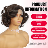 ModeMuse Vintage Curly Bob Wig – Dark Brown Short Glam Wig with Lace Front Detail, Soft Synthetic Curls (XT280)
