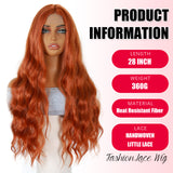 modemuse | Ginger Auburn Long Wavy Synthetic Lace Wig Natural Middle Part Realistic Scalp Event Mode & Daily & Cosplay Wear