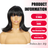 ModeMuse | Black Straight Bob Wig With Bangs Synthetic Heat Resistant Daily Style