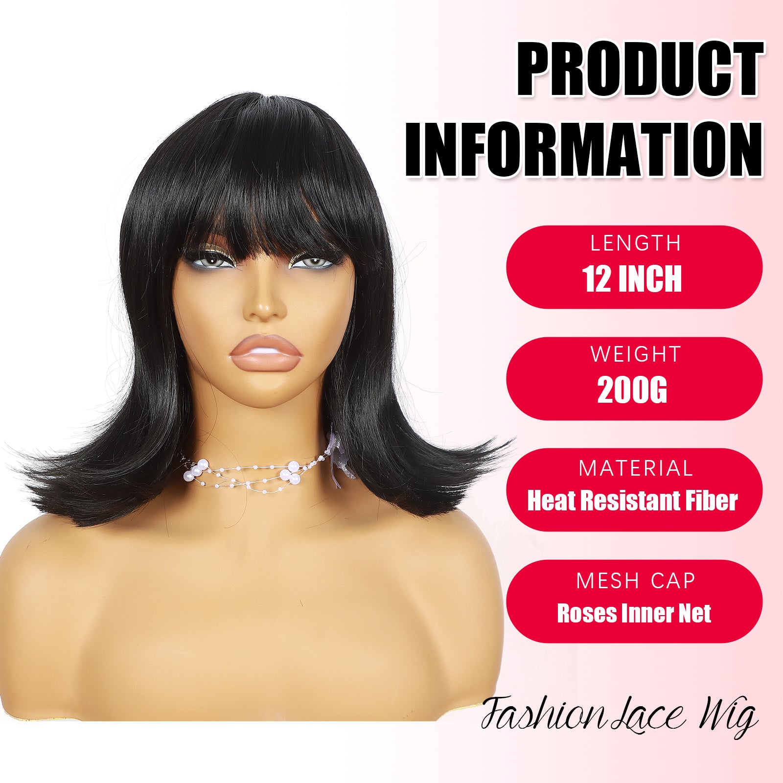 ModeMuse | Black Straight Bob Wig With Bangs Synthetic Heat Resistant Daily Style