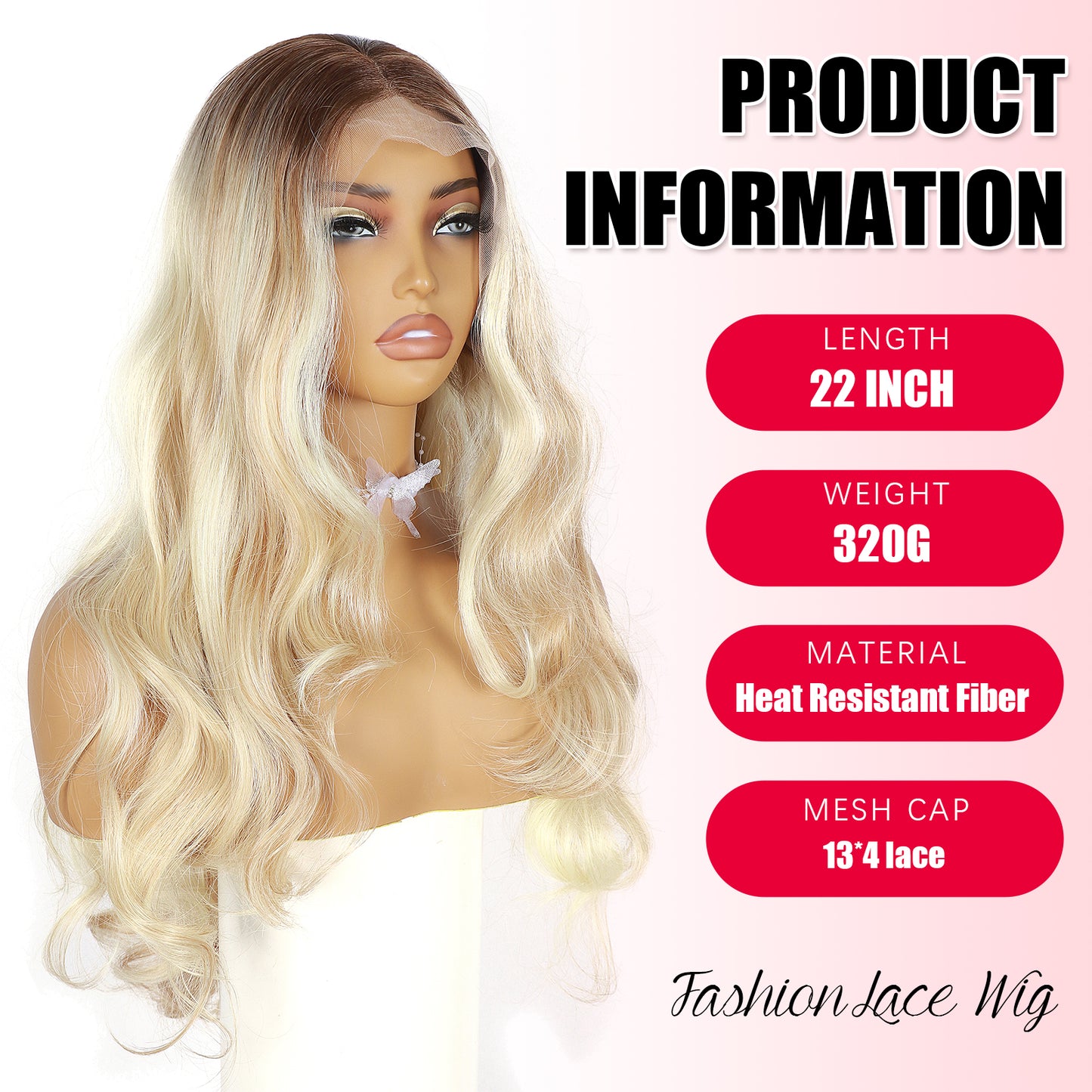 ModeMuse 22" Blonde Wavy Lace Front Wig – 13x4 Free Part Brown to Gold Gradient Long Glam Synthetic Wig