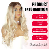 ModeMuse 22" Blonde Wavy Lace Front Wig – 13x4 Free Part Brown to Gold Gradient Long Glam Synthetic Wig