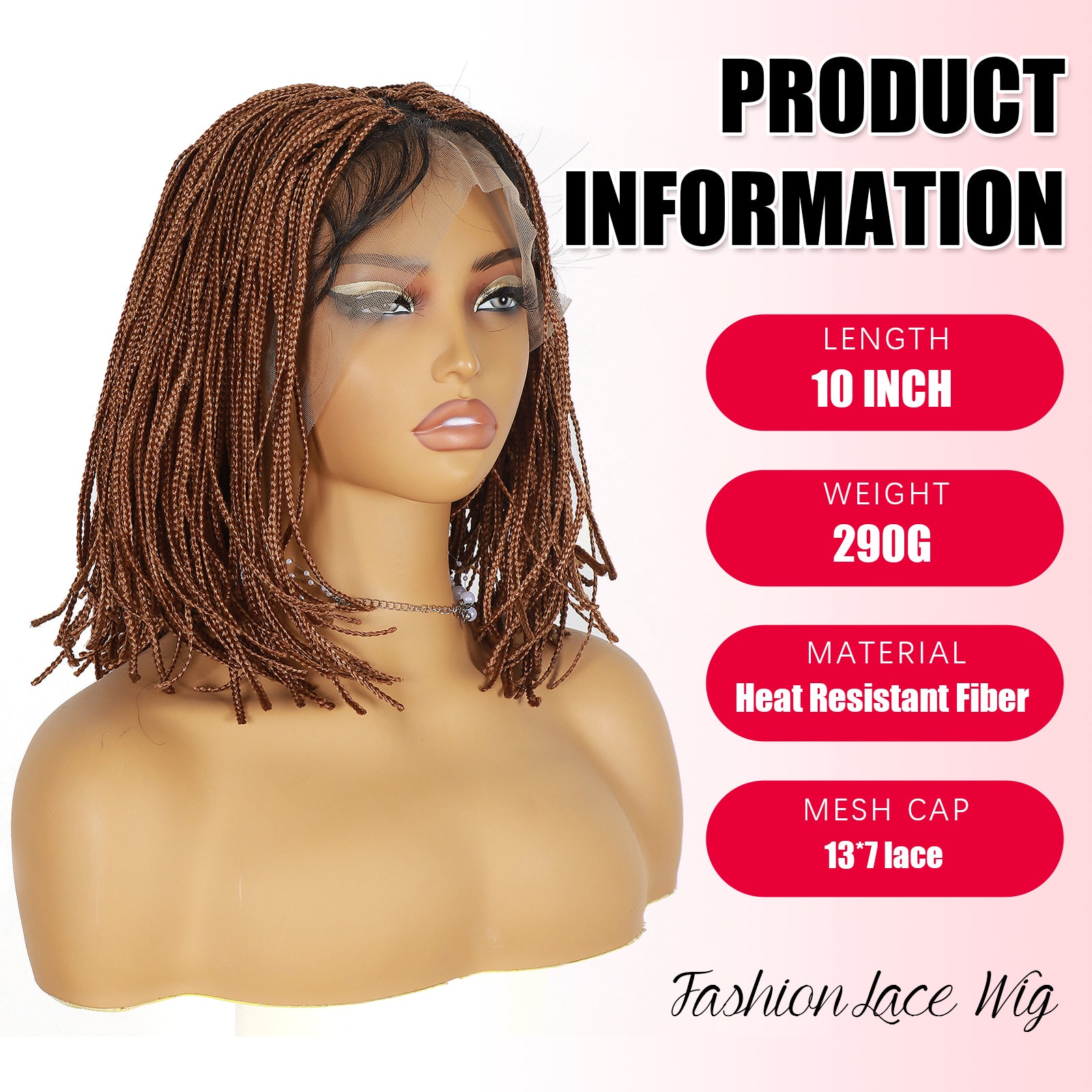 ModeMuse 13x7 Lace Braided Bob Wig – Brown Micro Braids Synthetic Wig with Baby Hair FT108#30