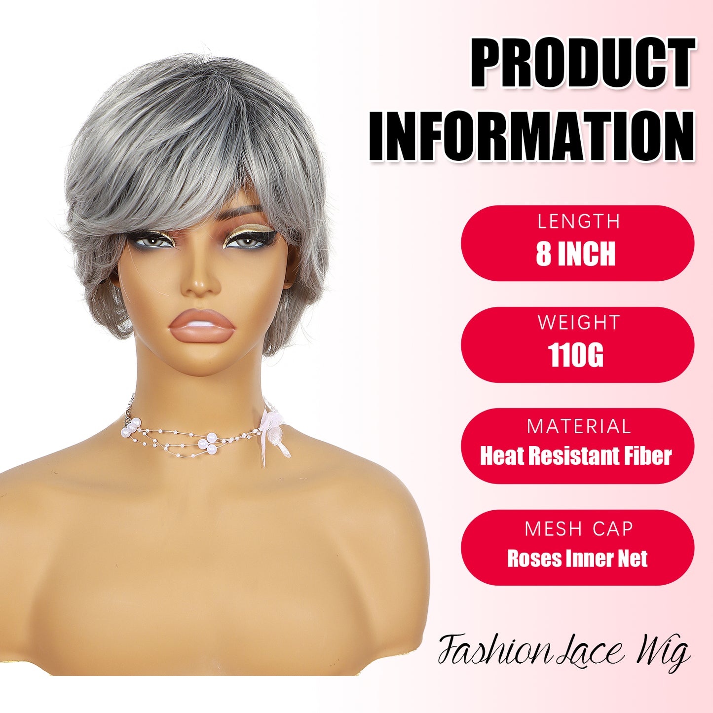ModeMuse | Short Silver Gray Pixie Wig Synthetic Heat Resistant Fiber Glueless Daily Party Elf Wig for Women