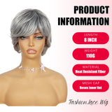 ModeMuse | Short Silver Gray Pixie Wig Synthetic Heat Resistant Fiber Glueless Daily Party Elf Wig for Women