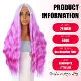 ModeMuse 28" Long Pink Ombre Lace Front Wig – Wavy Pastel to Hot Pink Gradient, Statement Party Wig, Heat Resistant Synthetic