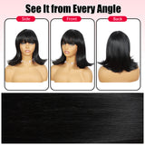 ModeMuse | Black Straight Bob Wig With Bangs Synthetic Heat Resistant Daily Style
