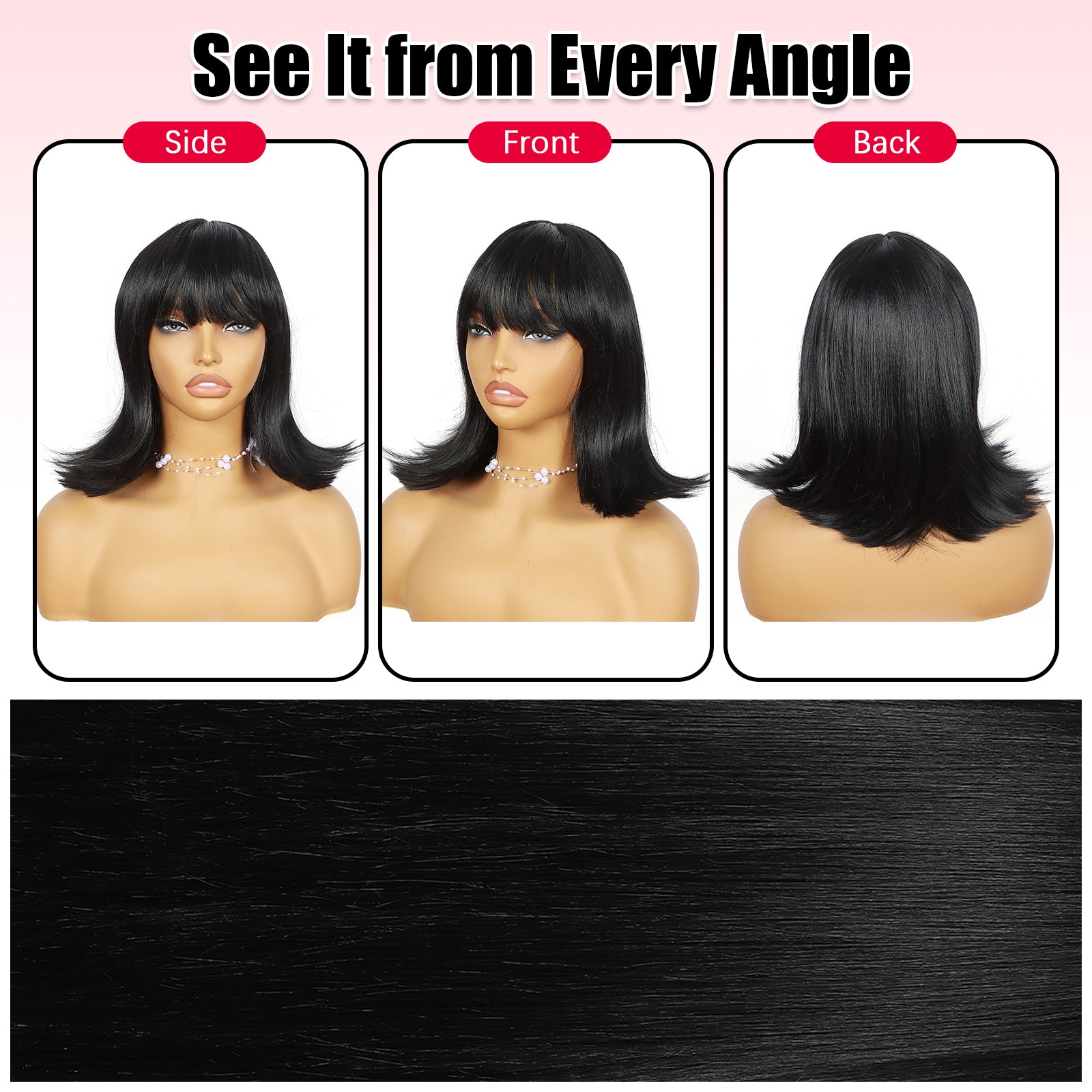 ModeMuse | Black Straight Bob Wig With Bangs Synthetic Heat Resistant Daily Style