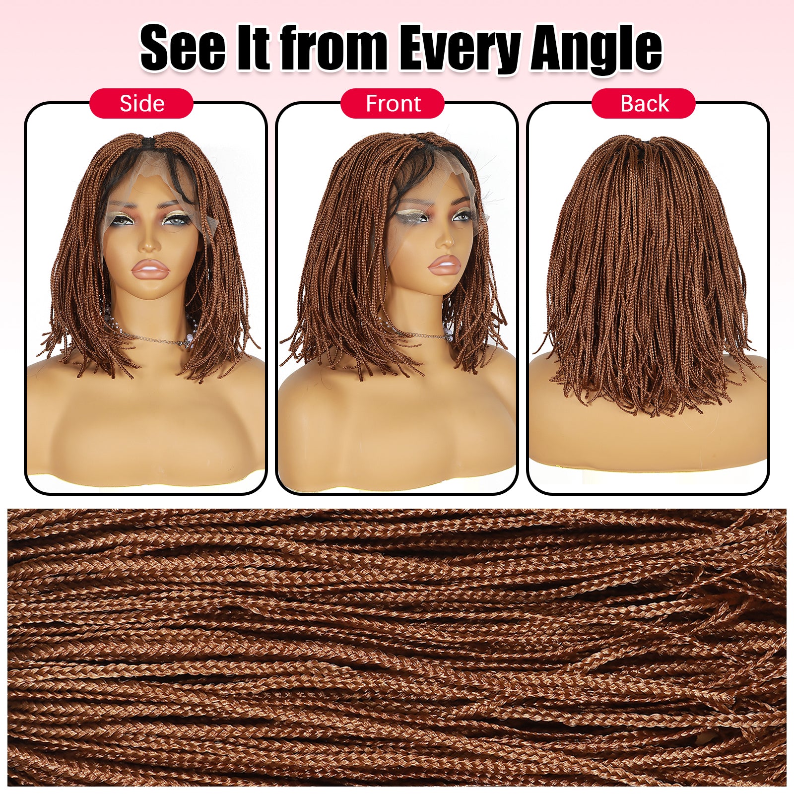 ModeMuse 13x7 Lace Braided Bob Wig – Brown Micro Braids Synthetic Wig with Baby Hair FT108#30