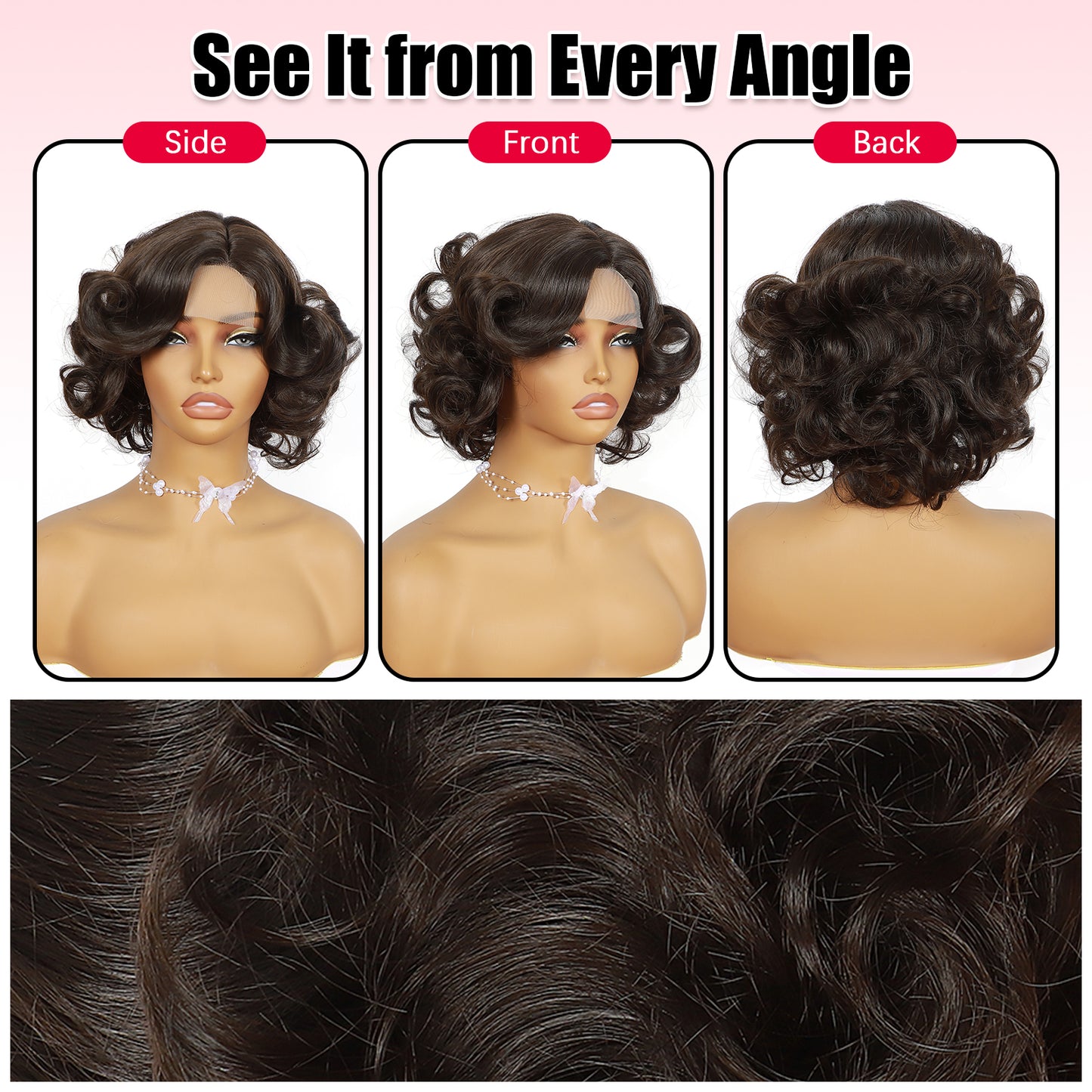 ModeMuse Vintage Curly Bob Wig – Dark Brown Short Glam Wig with Lace Front Detail, Soft Synthetic Curls (XT280)