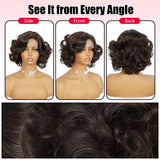 ModeMuse Vintage Curly Bob Wig – Dark Brown Short Glam Wig with Lace Front Detail, Soft Synthetic Curls (XT280)