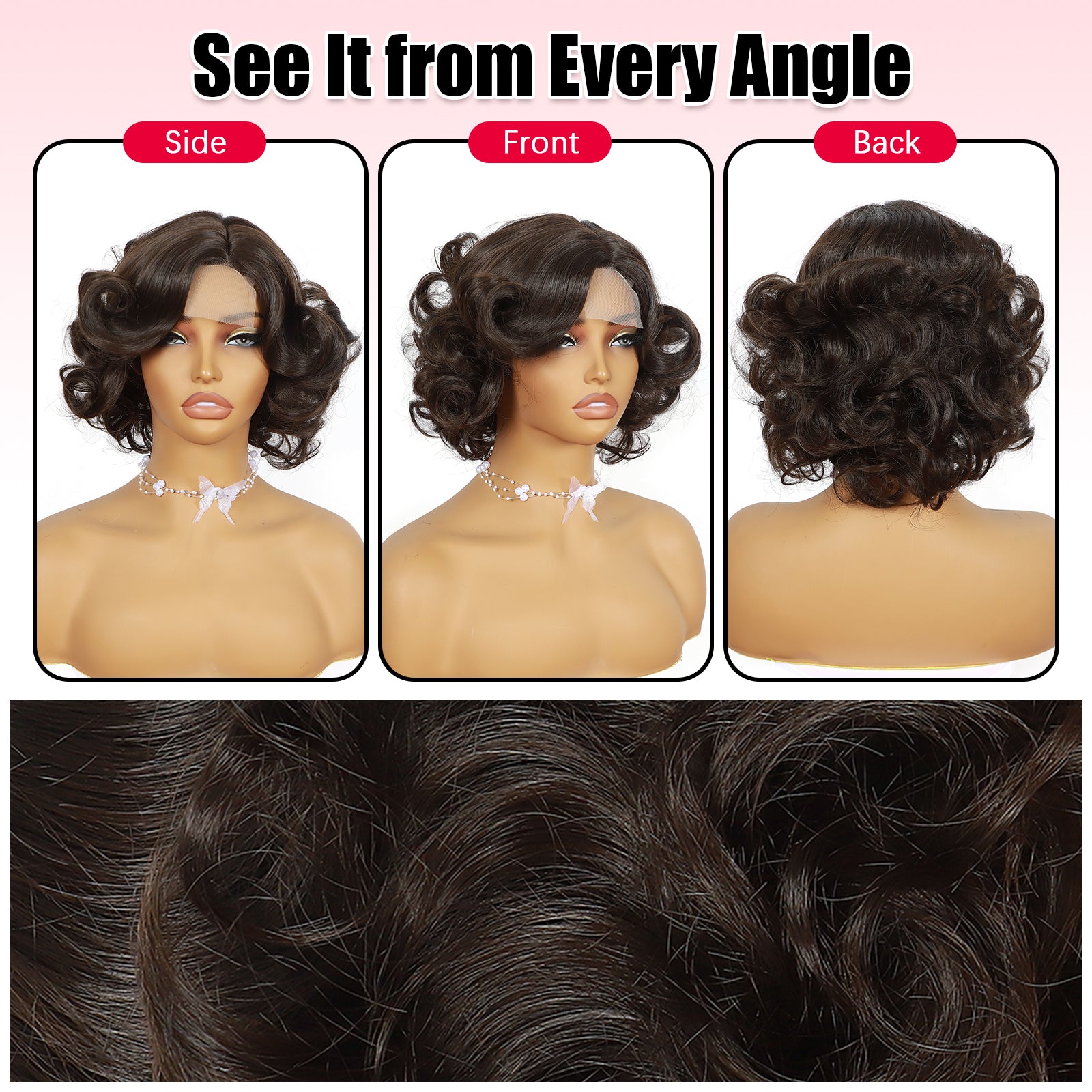 ModeMuse Vintage Curly Bob Wig – Dark Brown Short Glam Wig with Lace Front Detail, Soft Synthetic Curls (XT280)