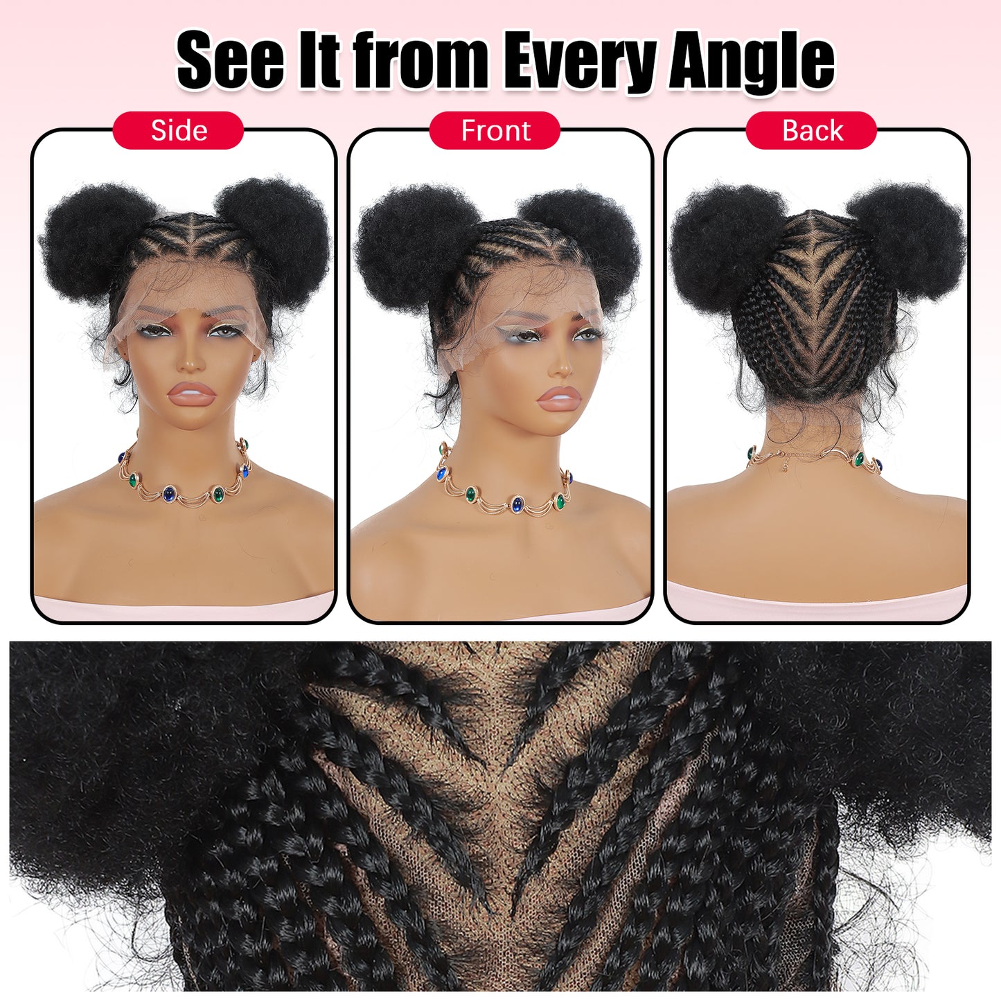 ModeMuse | Full Lace Braided Wig 1B – Hand-Braided Cornrow Buns, Baby Hair, Protective Style Wig, Ready-to-Wear