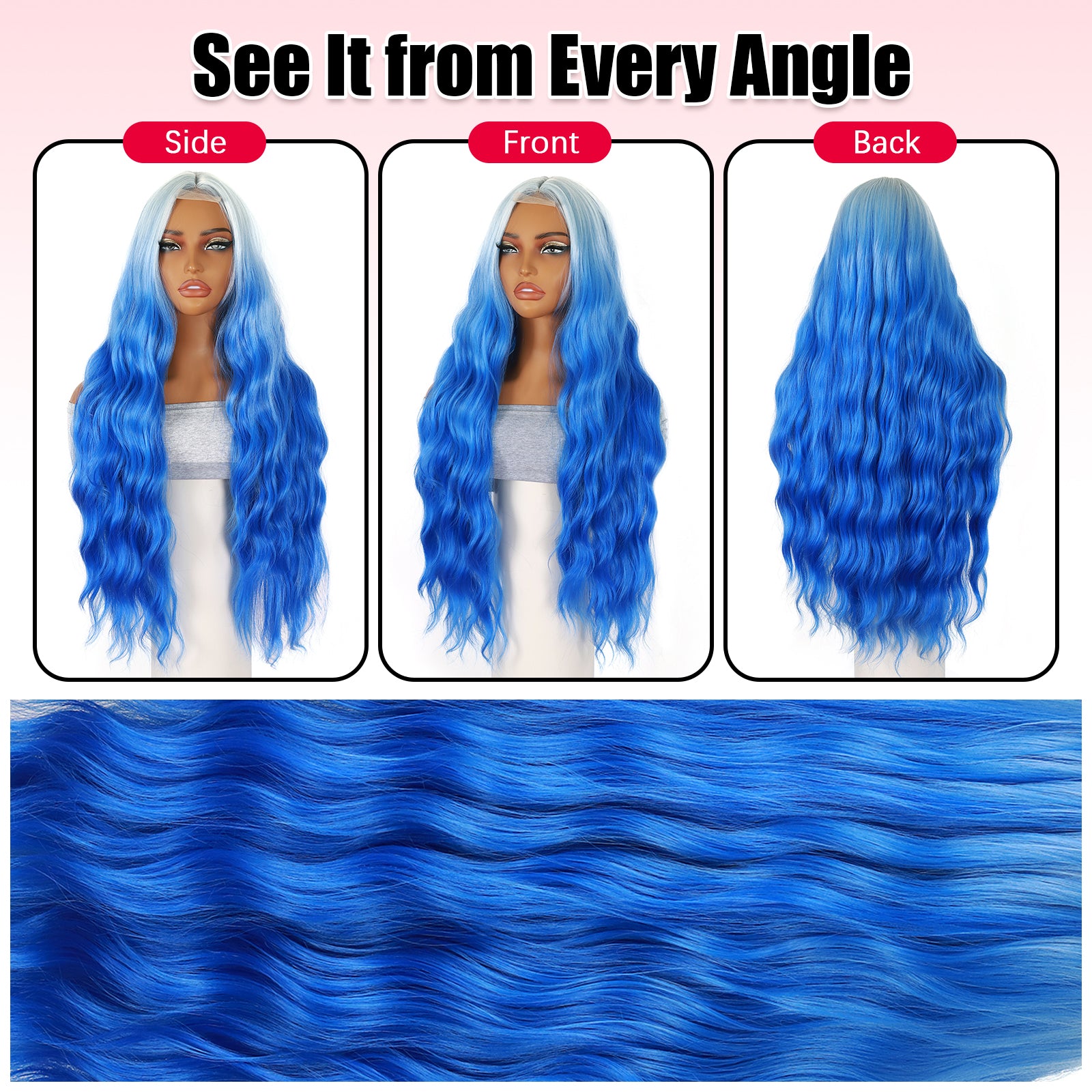 ModeMuse | Ombre Blue Long Lace Wig White to Blue Wavy Synthetic Wig Daily & Cosplay & Festival Wear