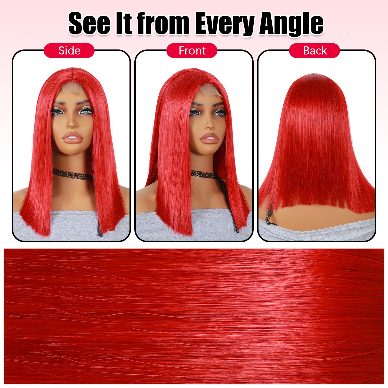 ModeMuse 12" Red Straight Bob Lace Front Wig – Sleek Blunt Cut, Bold Statement Short Wig, Heat Resistant Synthetic