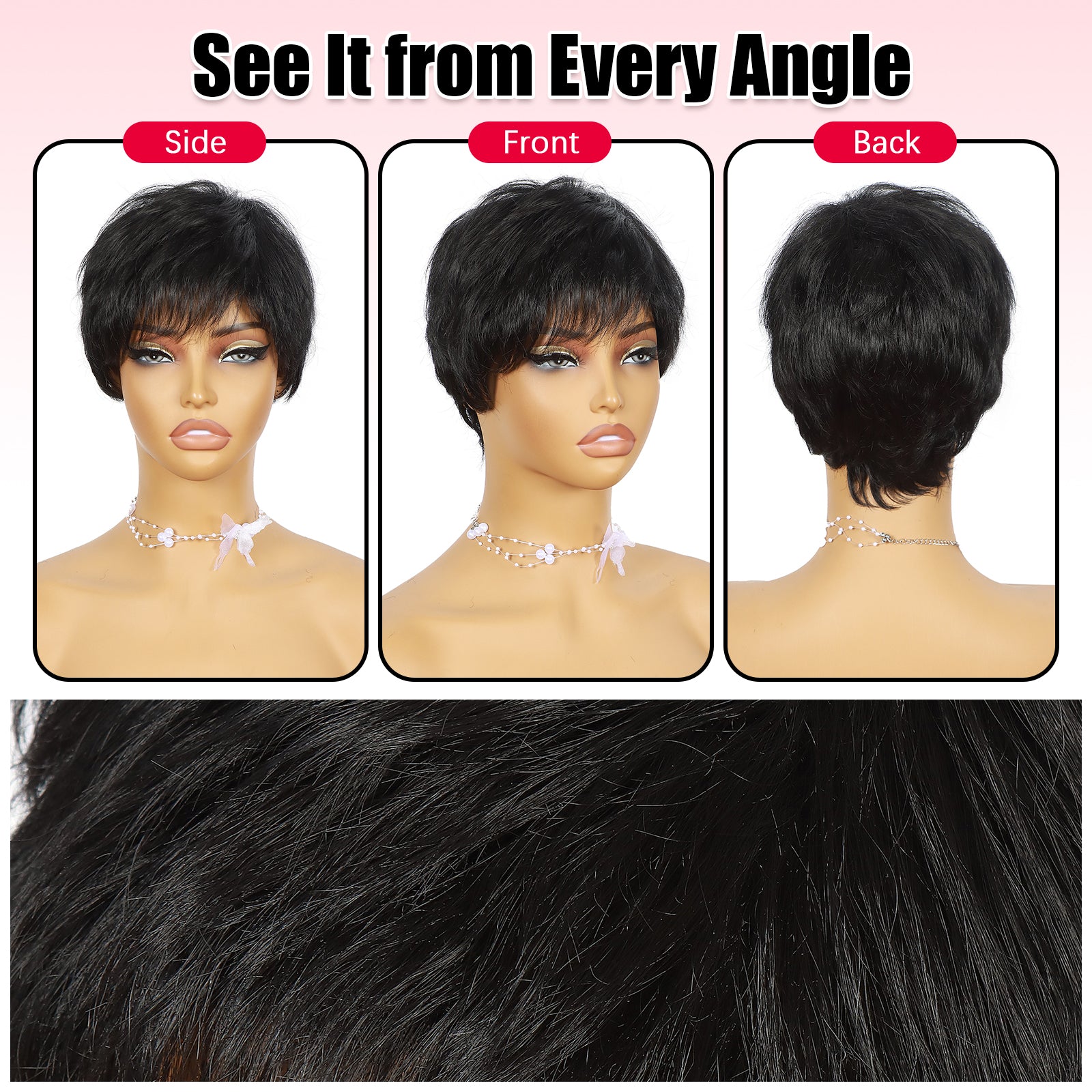 ModeMuse | Short Pixie Cut Wig Black Synthetic Wig for Women Heat Resistant Fiber Glueless Daily Wear Elf Wig
