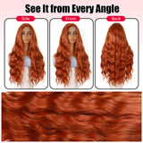 modemuse | Ginger Auburn Long Wavy Synthetic Lace Wig Natural Middle Part Realistic Scalp Event Mode & Daily & Cosplay Wear