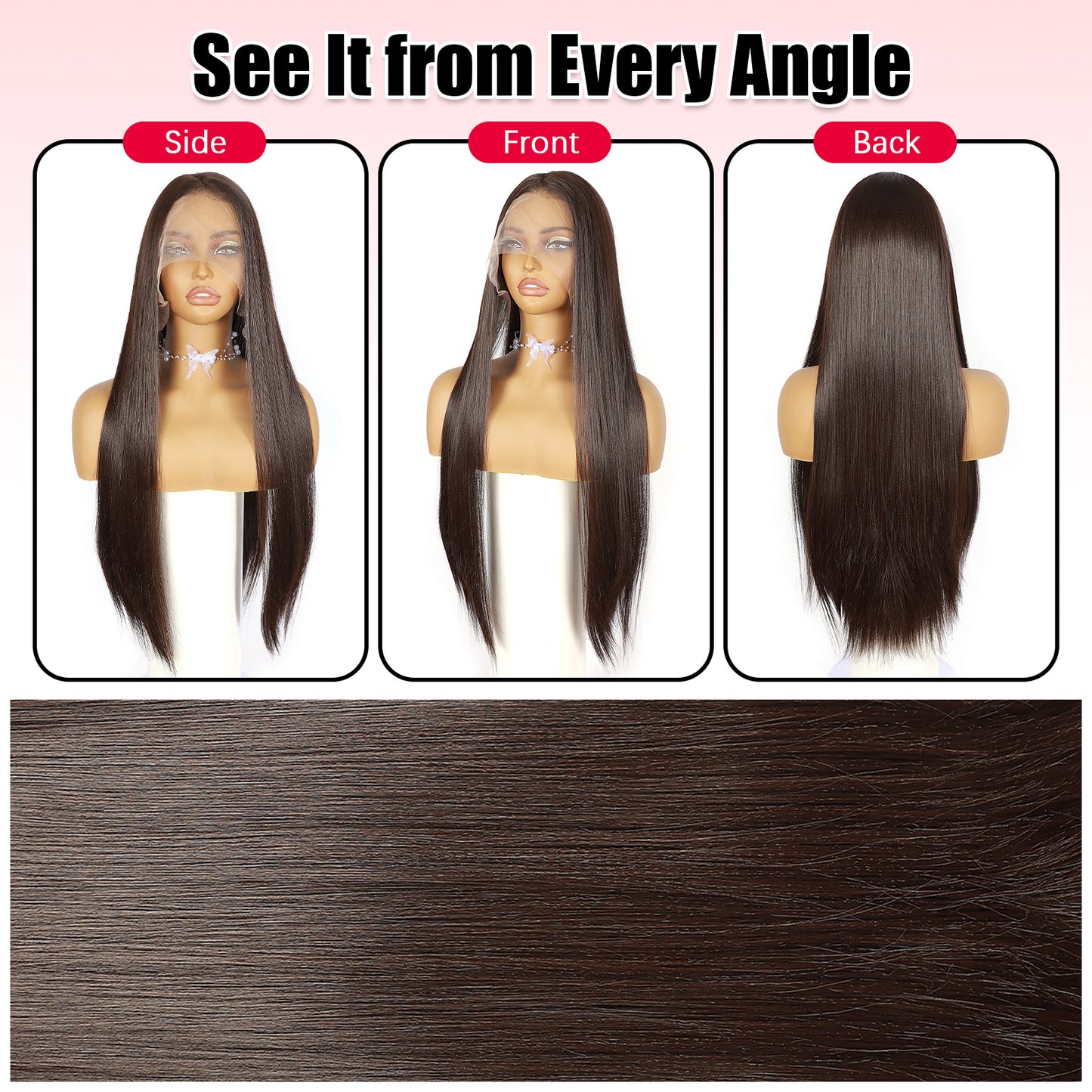 ModeMuse 28" Straight Dark brown Lace Front Wig – 13x4 Free Part Long Sleek Synthetic Wig, Natural Hairline