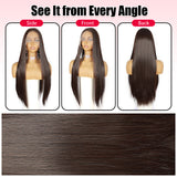 ModeMuse 28" Straight Dark brown Lace Front Wig – 13x4 Free Part Long Sleek Synthetic Wig, Natural Hairline