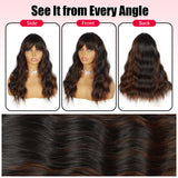 modemuse | Black Brown Ombre Wavy Wig With Bangs Synthetic Heat Resistant Daily Style
