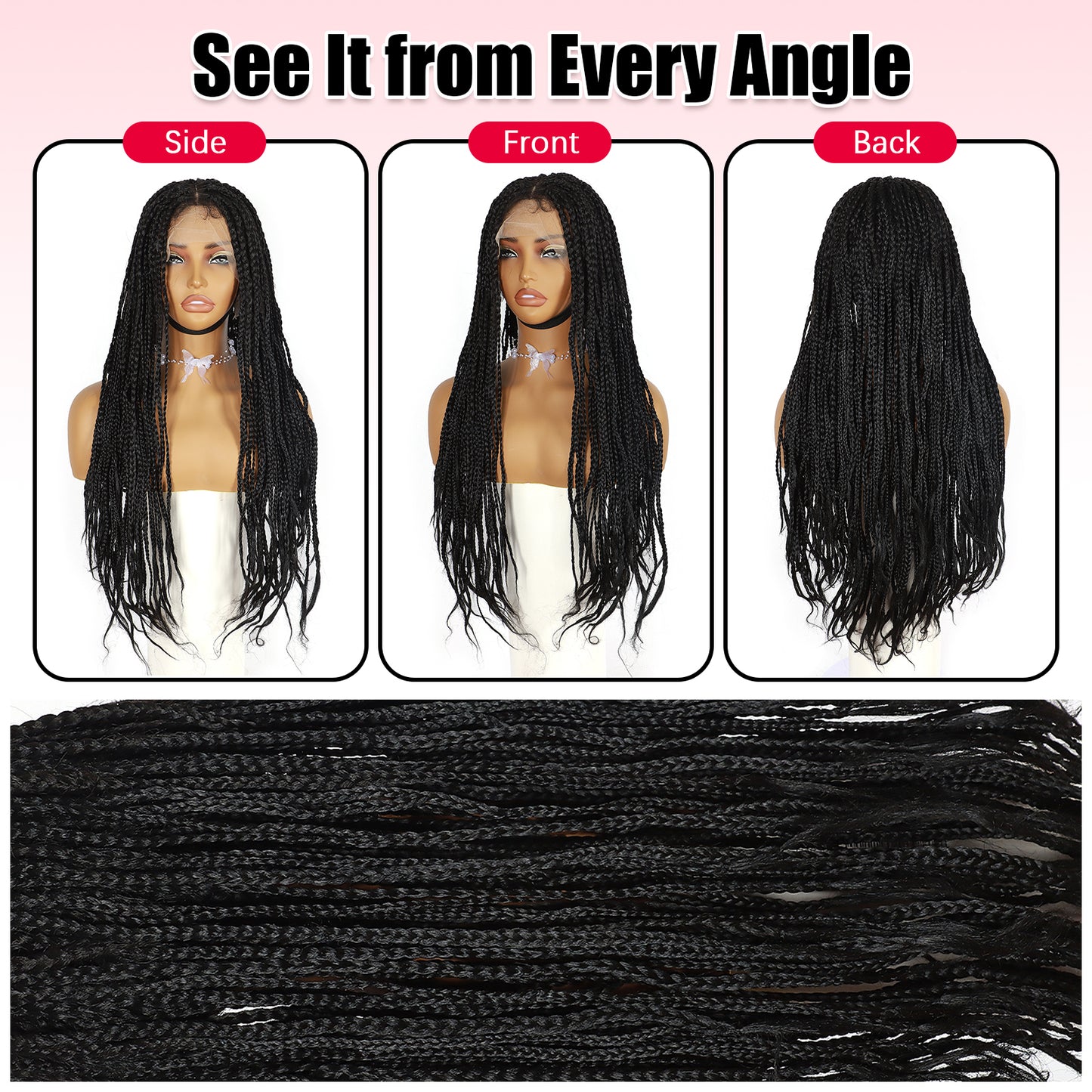 ModeMuse 26" Braided Lace Front Wig – 13x4 Hand-Braided Long Black Protective Style Wig, Free Part Synthetic Wig