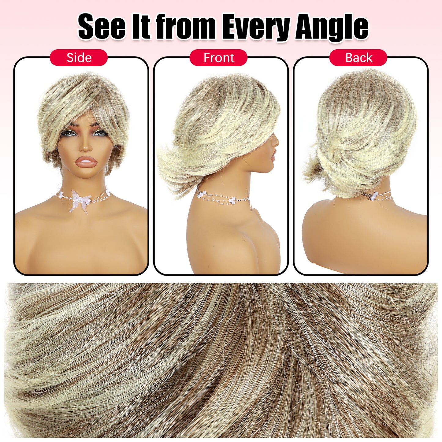 ModeMuse | Short Golden Blonde Pixie Wig Synthetic Heat Resistant Fiber Glueless Daily Party Elf Wig for Women