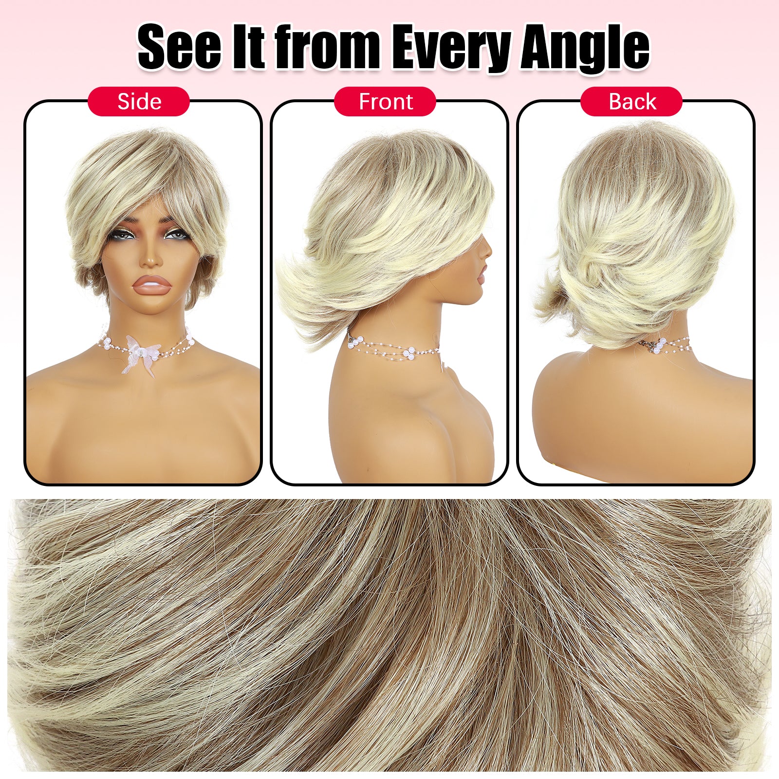 ModeMuse | Short Golden Blonde Pixie Wig Synthetic Heat Resistant Fiber Glueless Daily Party Elf Wig for Women