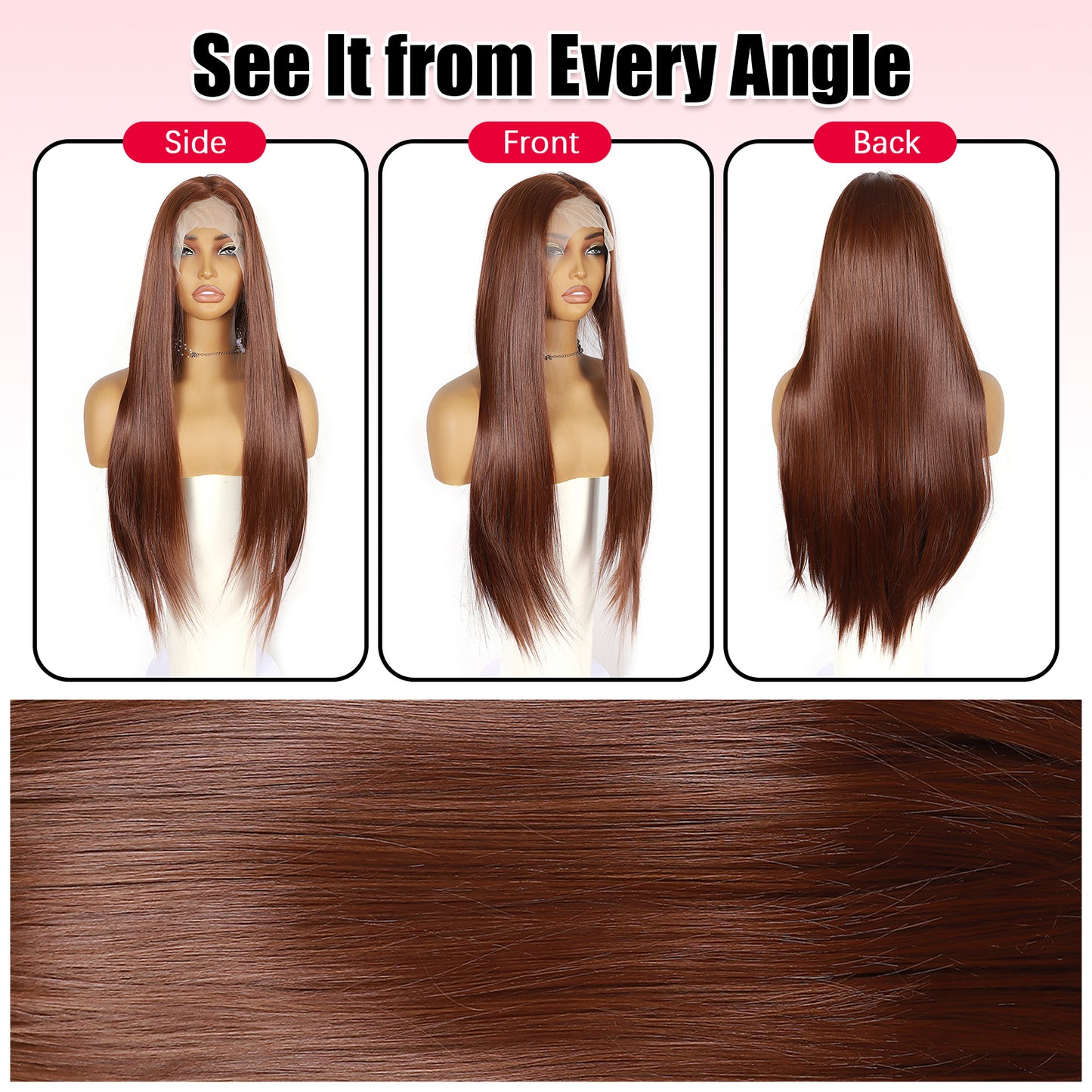 ModeMuse 26 Inch Auburn Brown Straight Synthetic Lace Front Wig with Natural Part – FT267#33/30