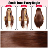 ModeMuse 26 Inch Auburn Brown Straight Synthetic Lace Front Wig with Natural Part – FT267#33/30