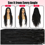 ModeMuse 32" Extra Long Braided Lace Front Wig – 13x4 Hand-Braided Black Protective Style Wig, Free Part Synthetic Wig