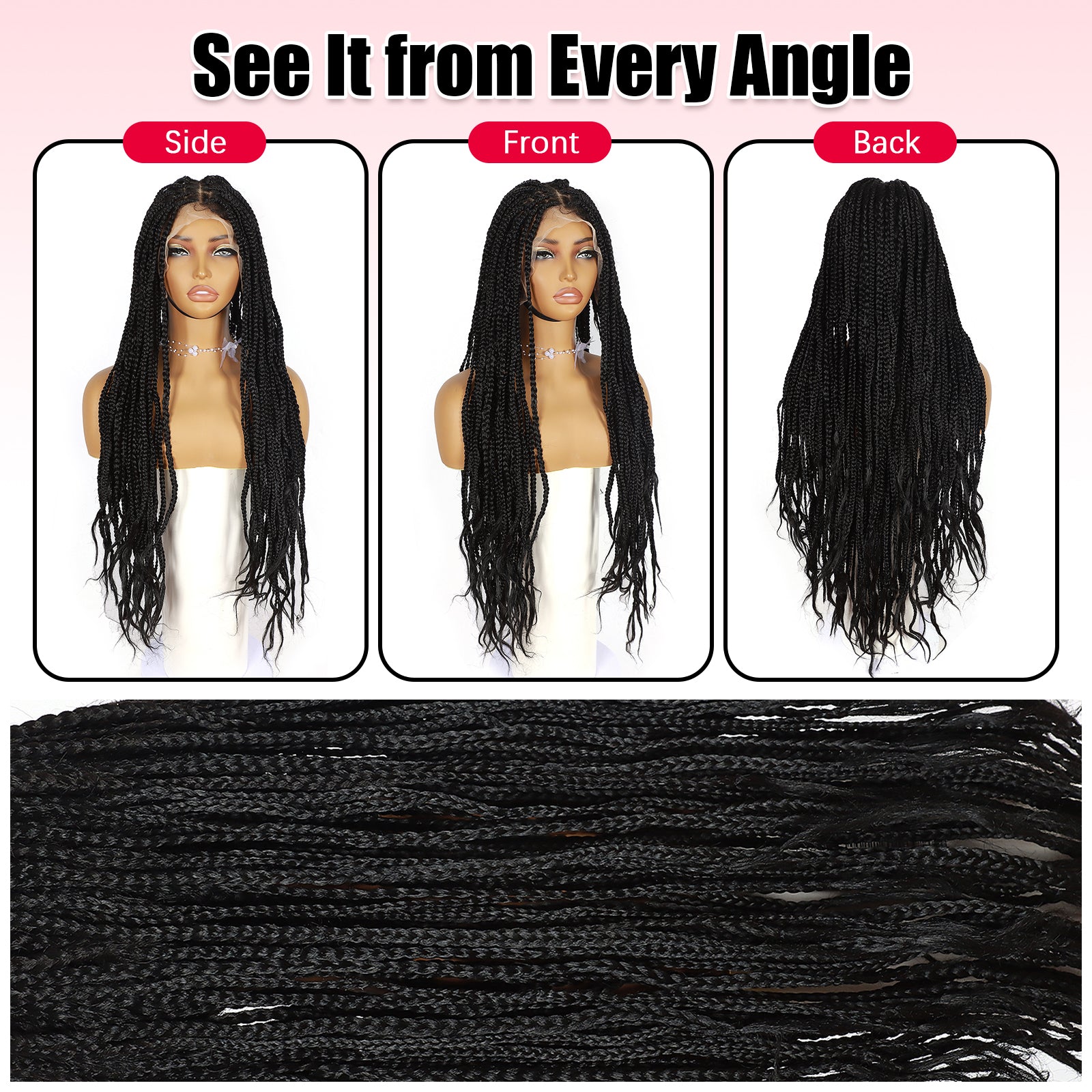 ModeMuse 32" Extra Long Braided Lace Front Wig – 13x4 Hand-Braided Black Protective Style Wig, Free Part Synthetic Wig