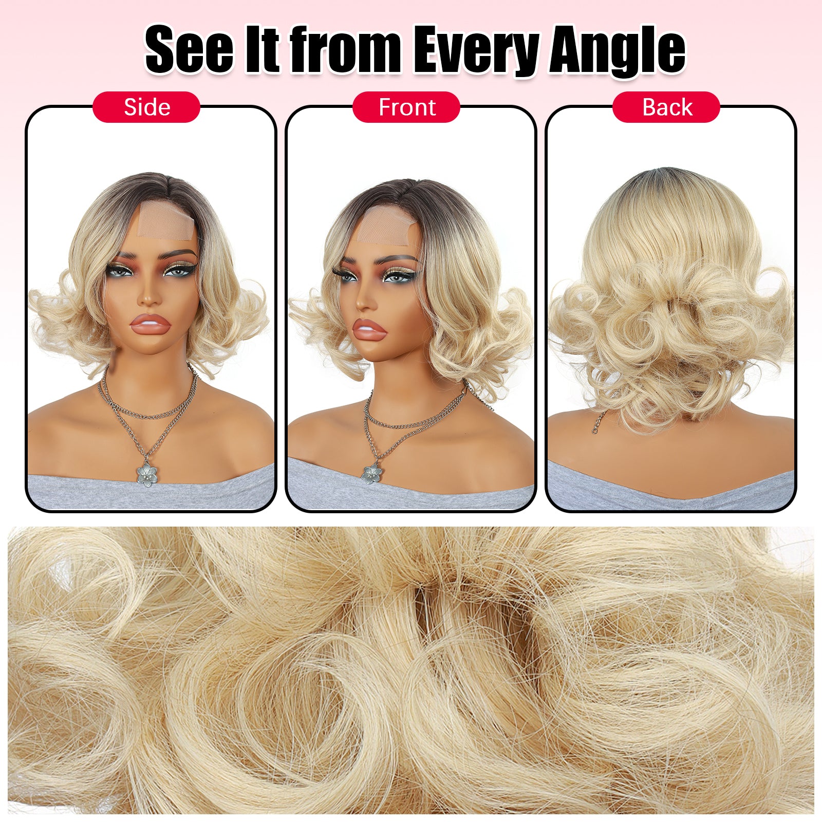 ModeMuse Short Curly Blonde Lace Front Wig – Dark Root Ombre Bob, Beginner Friendly Synthetic Wig, Natural Hairline