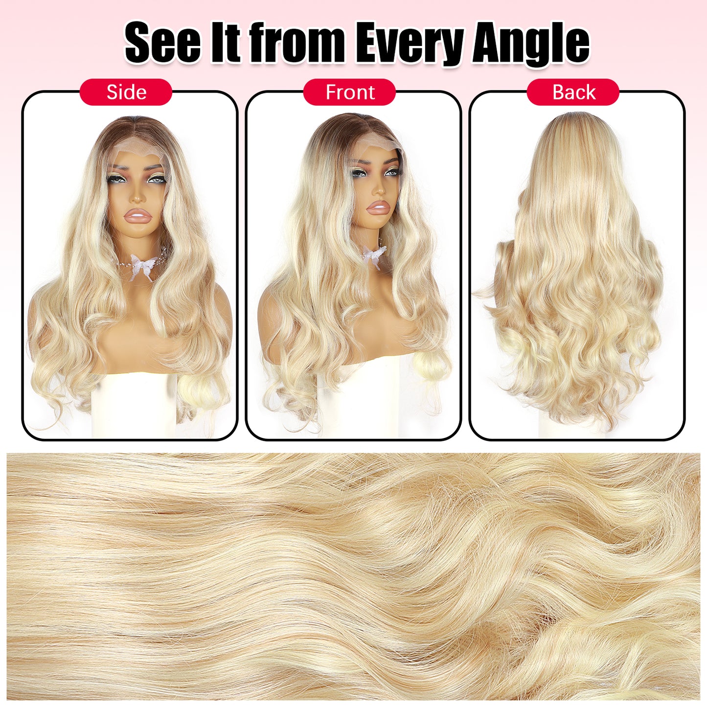 ModeMuse 22" Blonde Wavy Lace Front Wig – 13x4 Free Part Brown to Gold Gradient Long Glam Synthetic Wig