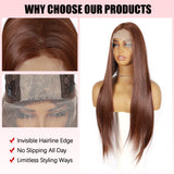 ModeMuse 26 Inch Auburn Brown Straight Synthetic Lace Front Wig with Natural Part – FT267#33/30