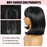 ModeMuse | Black Straight Bob Wig With Bangs Synthetic Heat Resistant Daily Style