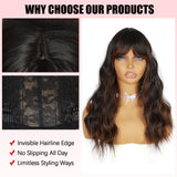 modemuse | Black Brown Ombre Wavy Wig With Bangs Synthetic Heat Resistant Daily Style