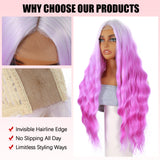 ModeMuse 28" Long Pink Ombre Lace Front Wig – Wavy Pastel to Hot Pink Gradient, Statement Party Wig, Heat Resistant Synthetic