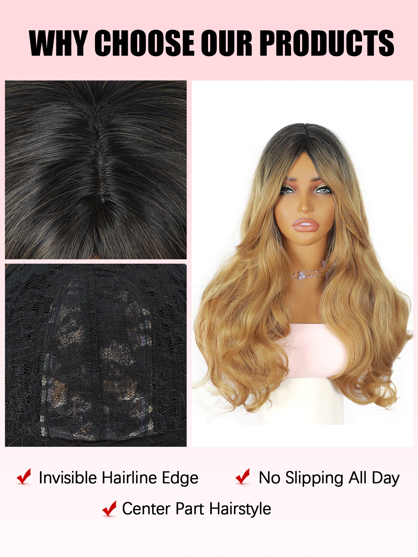 ModeMuse Long Layered Blonde Wig with Curtain Bangs – Synthetic Everyday Fashion Wig 6030X#1T27