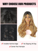ModeMuse Long Layered Blonde Wig with Curtain Bangs – Synthetic Everyday Fashion Wig 6030X#1T27