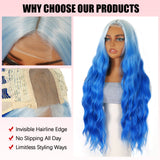 ModeMuse | Ombre Blue Long Lace Wig White to Blue Wavy Synthetic Wig Daily & Cosplay & Festival Wear