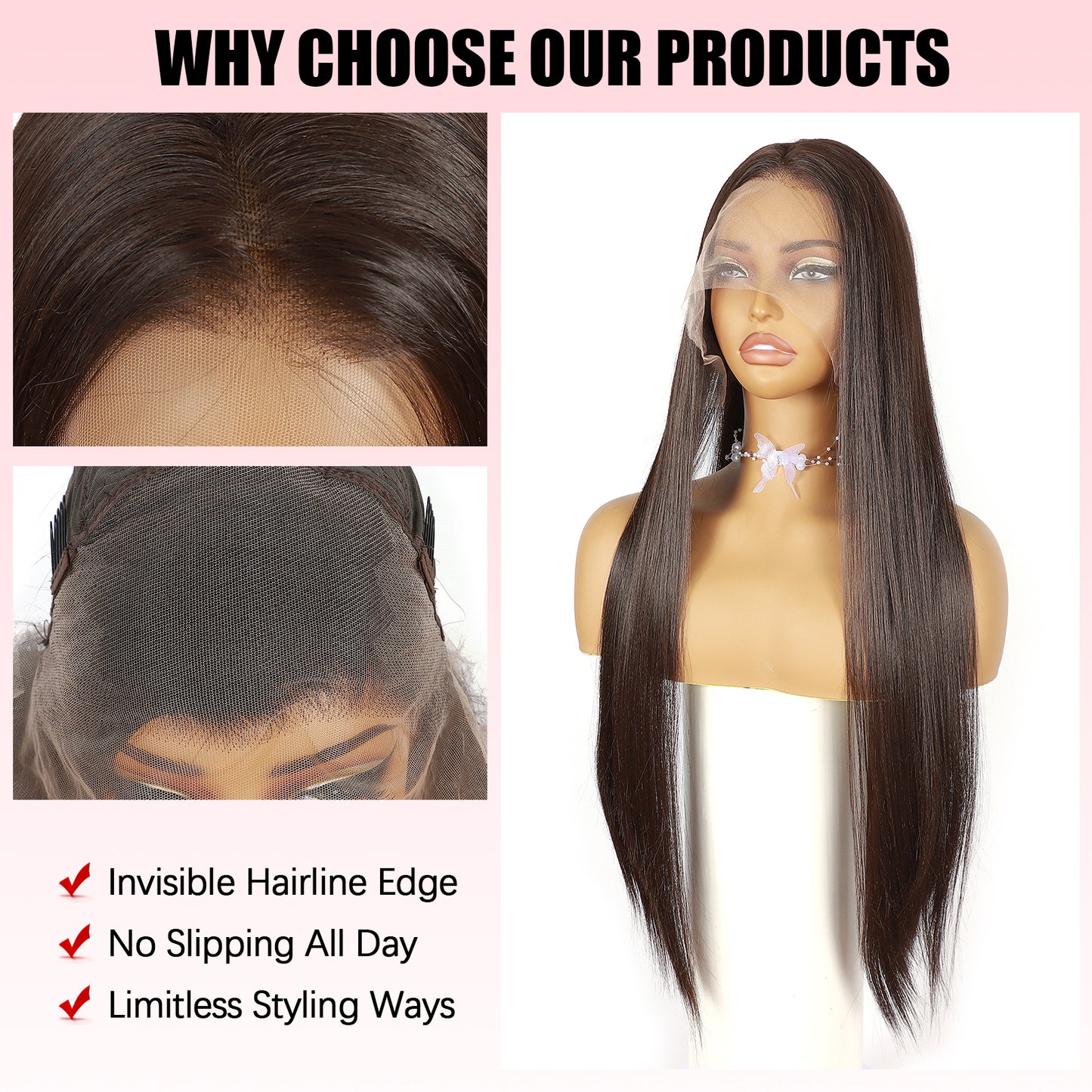 ModeMuse 28" Straight Dark brown Lace Front Wig – 13x4 Free Part Long Sleek Synthetic Wig, Natural Hairline