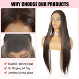 ModeMuse 28" Straight Dark brown Lace Front Wig – 13x4 Free Part Long Sleek Synthetic Wig, Natural Hairline