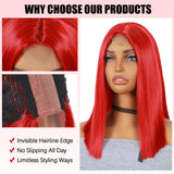 ModeMuse 12" Red Straight Bob Lace Front Wig – Sleek Blunt Cut, Bold Statement Short Wig, Heat Resistant Synthetic