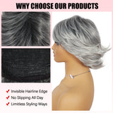ModeMuse | Short Silver Gray Pixie Wig Synthetic Heat Resistant Fiber Glueless Daily Party Elf Wig for Women